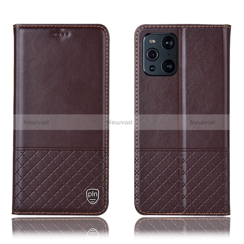Leather Case Stands Flip Cover Holder H10P for Oppo Find X3 5G Brown