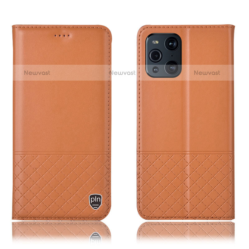 Leather Case Stands Flip Cover Holder H10P for Oppo Find X3 Pro 5G Orange