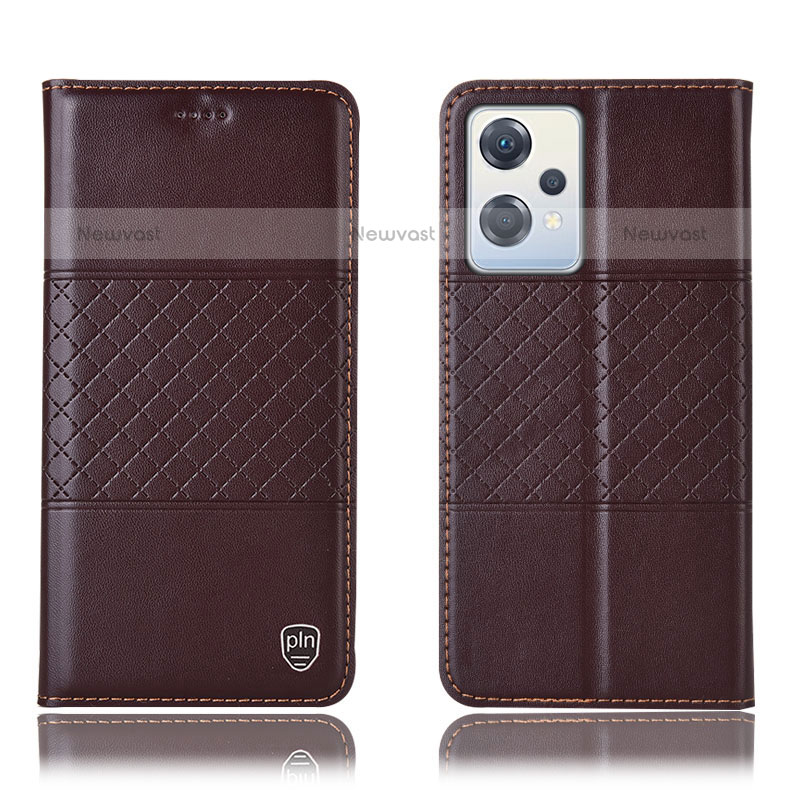 Leather Case Stands Flip Cover Holder H10P for Oppo K10X 5G Brown