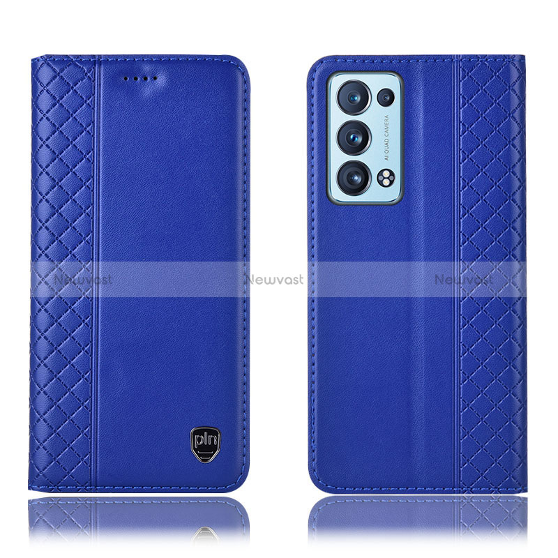 Leather Case Stands Flip Cover Holder H10P for Oppo Reno6 Pro 5G Blue
