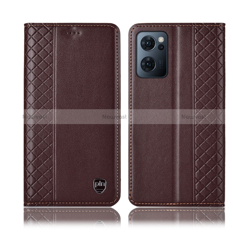 Leather Case Stands Flip Cover Holder H10P for Oppo Reno7 5G Brown