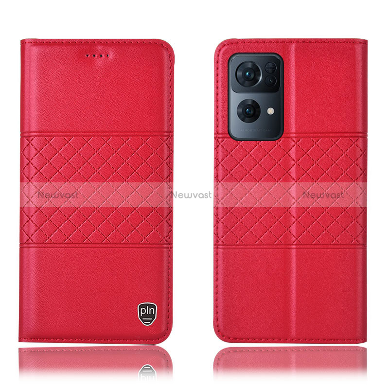 Leather Case Stands Flip Cover Holder H10P for Oppo Reno7 Pro 5G Red