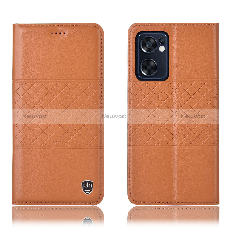 Leather Case Stands Flip Cover Holder H10P for Oppo Reno7 SE 5G Orange