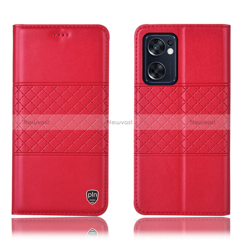 Leather Case Stands Flip Cover Holder H10P for Oppo Reno7 SE 5G Red