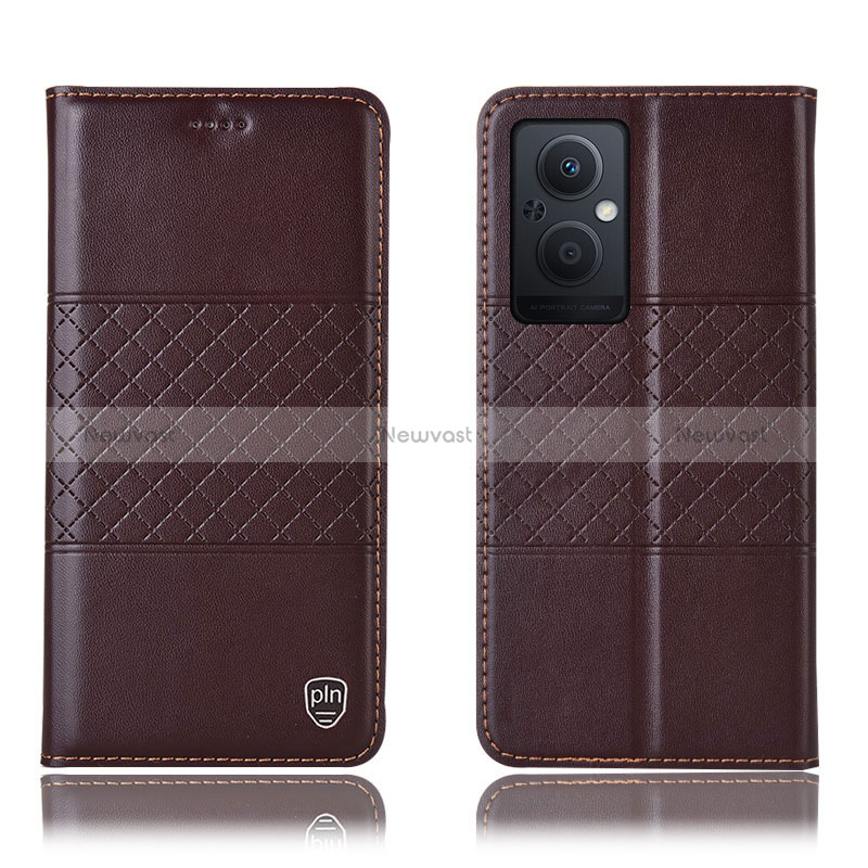Leather Case Stands Flip Cover Holder H10P for Oppo Reno8 Lite 5G Brown