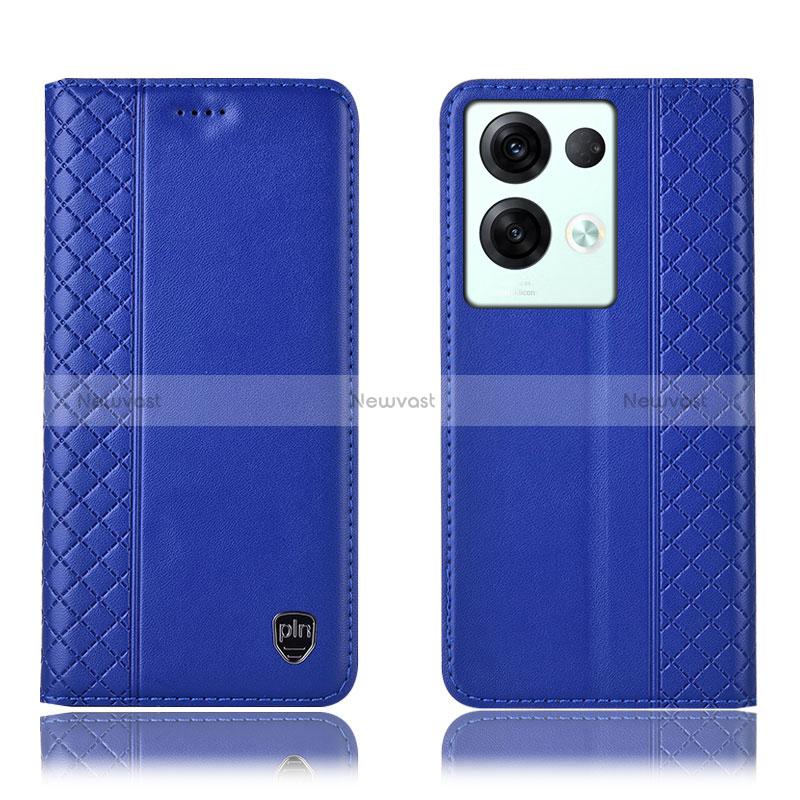 Leather Case Stands Flip Cover Holder H10P for Oppo Reno8 Pro 5G Blue