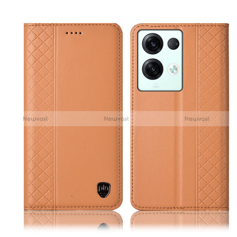 Leather Case Stands Flip Cover Holder H10P for Oppo Reno8 Pro+ Plus 5G Orange