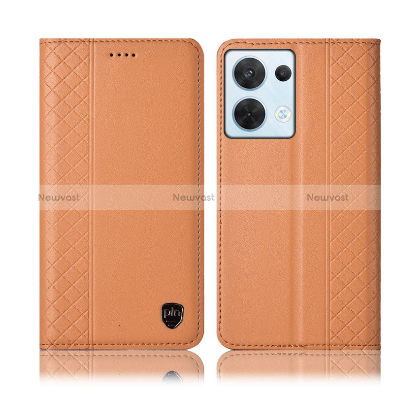 Leather Case Stands Flip Cover Holder H10P for Oppo Reno9 Pro 5G Orange