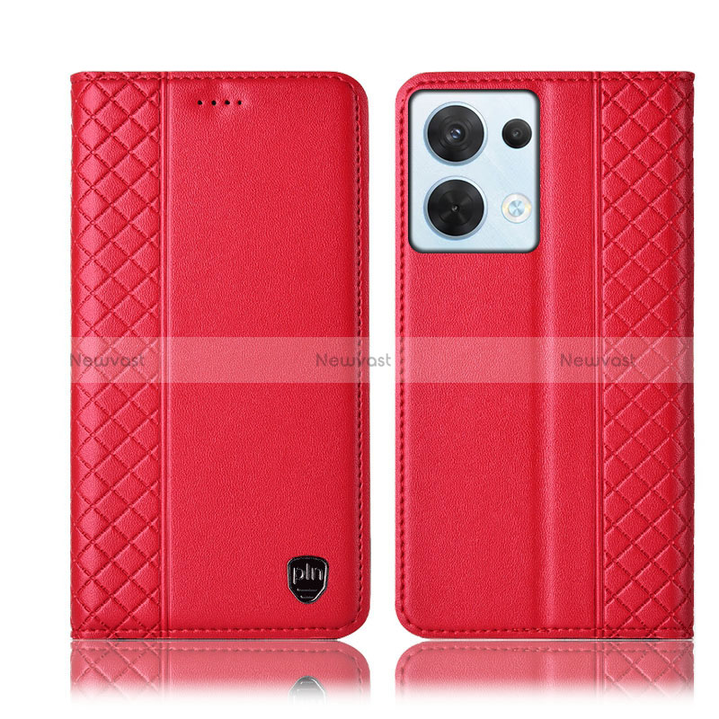 Leather Case Stands Flip Cover Holder H10P for Oppo Reno9 Pro 5G Red