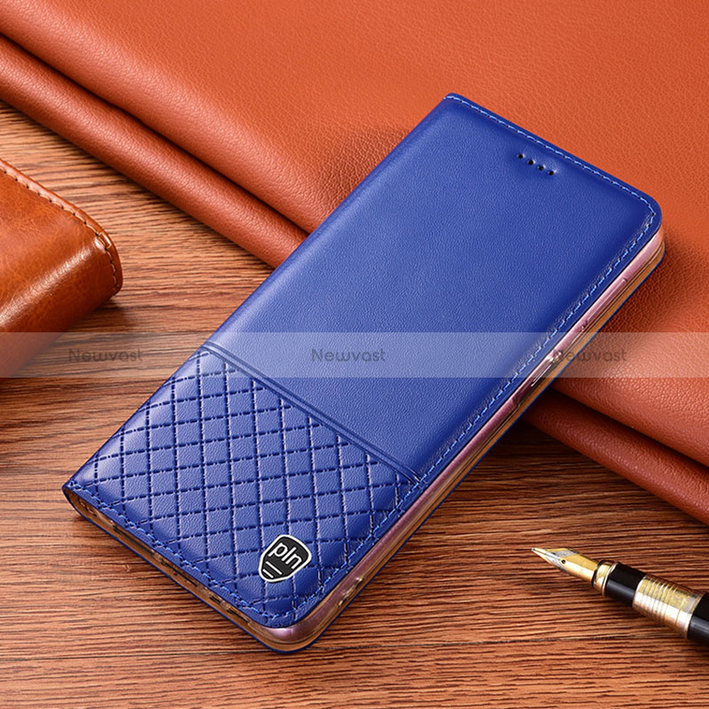 Leather Case Stands Flip Cover Holder H10P for Samsung Galaxy A41 Blue