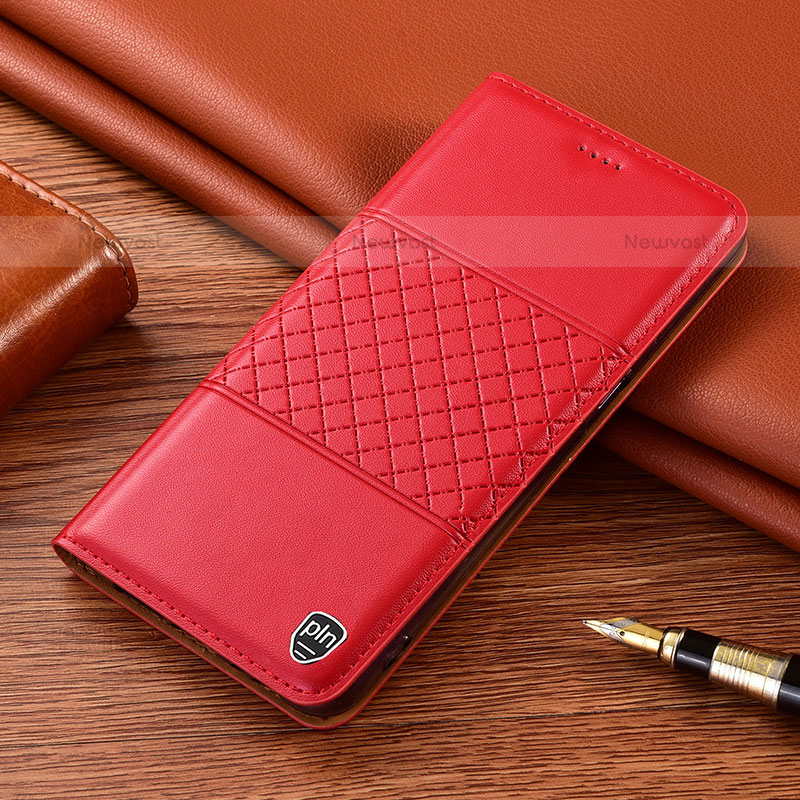 Leather Case Stands Flip Cover Holder H10P for Samsung Galaxy S21 FE 5G Red