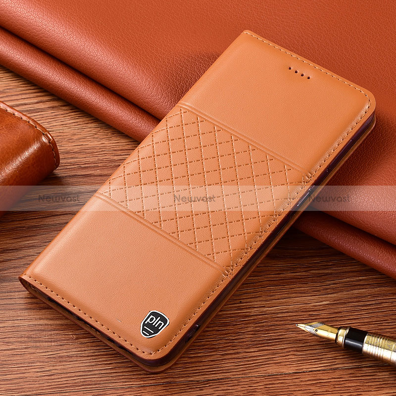 Leather Case Stands Flip Cover Holder H10P for Samsung Galaxy S24 5G Orange