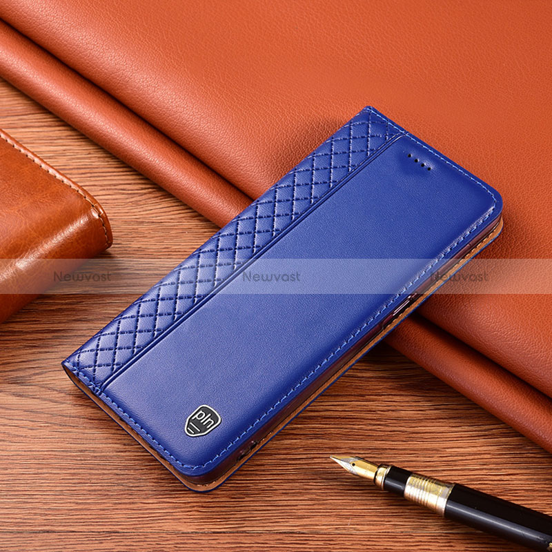 Leather Case Stands Flip Cover Holder H10P for Vivo V27 Pro 5G Blue