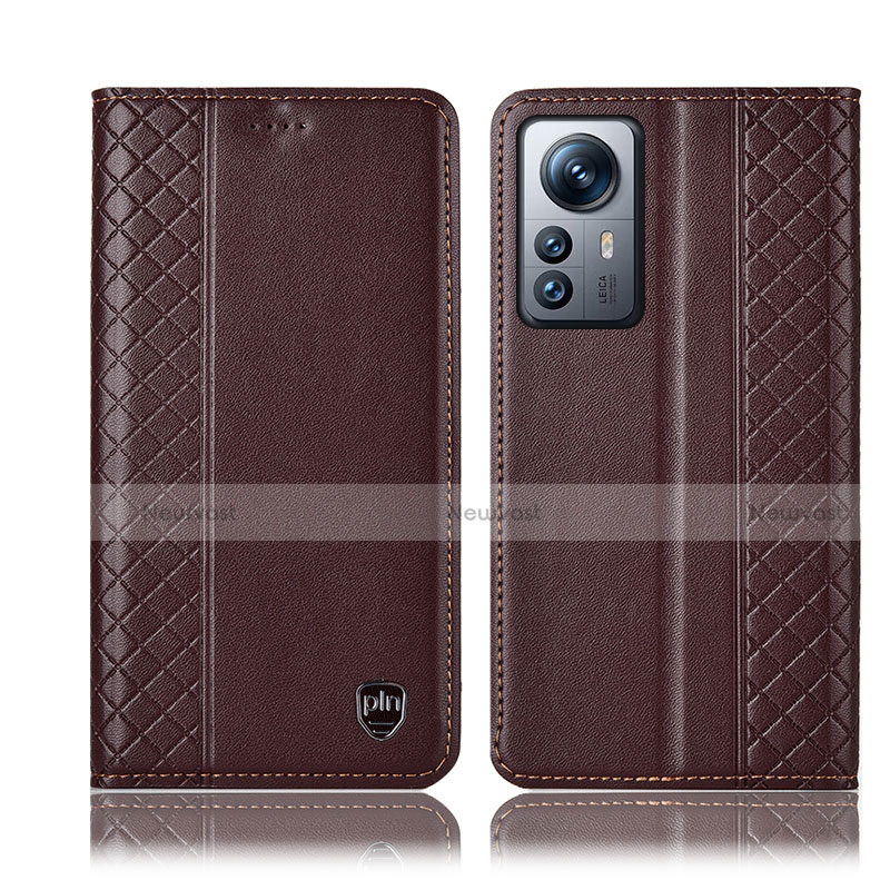 Leather Case Stands Flip Cover Holder H10P for Xiaomi Mi 12 5G Brown