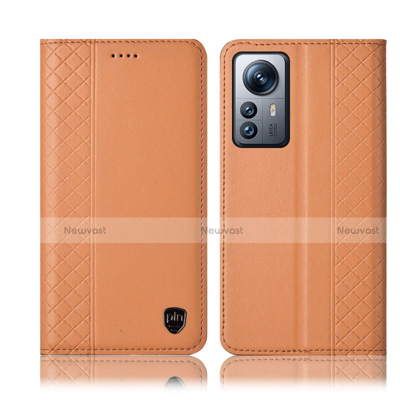 Leather Case Stands Flip Cover Holder H10P for Xiaomi Mi 12 5G Orange