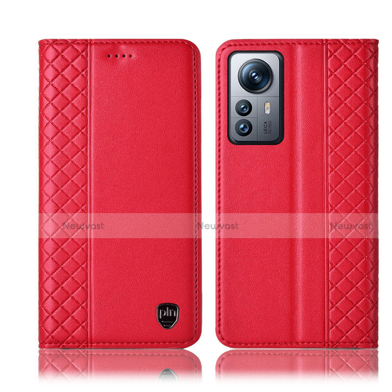 Leather Case Stands Flip Cover Holder H10P for Xiaomi Mi 12 5G Red