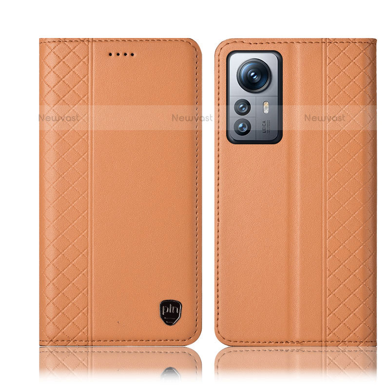 Leather Case Stands Flip Cover Holder H10P for Xiaomi Mi 12 Pro 5G Orange
