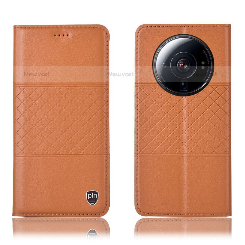 Leather Case Stands Flip Cover Holder H10P for Xiaomi Mi 12 Ultra 5G Orange