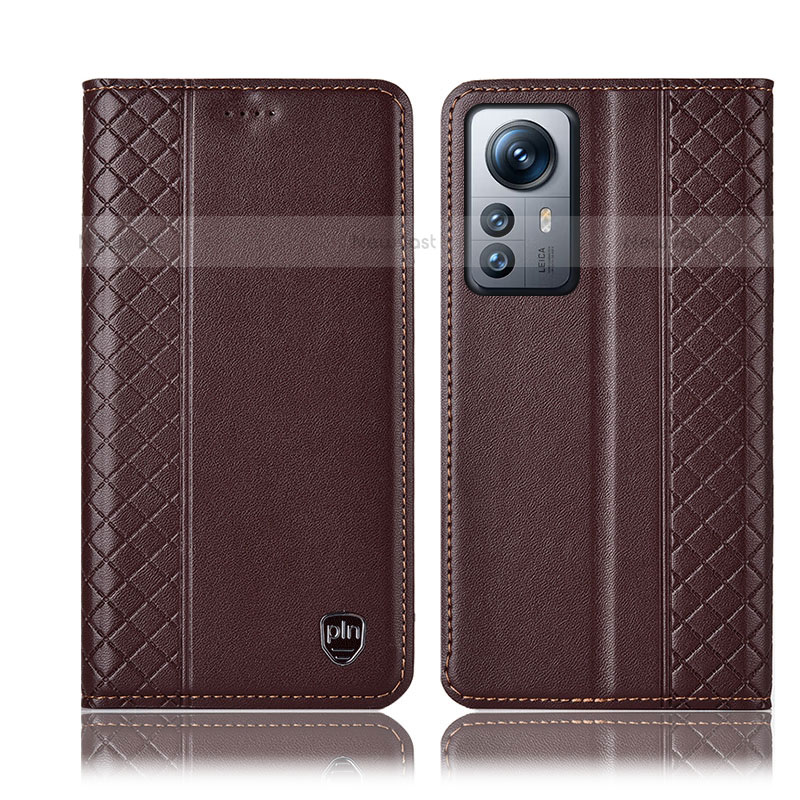 Leather Case Stands Flip Cover Holder H10P for Xiaomi Mi 12S 5G Brown