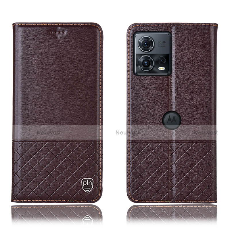 Leather Case Stands Flip Cover Holder H11P for Motorola Moto Edge S30 Pro 5G Brown