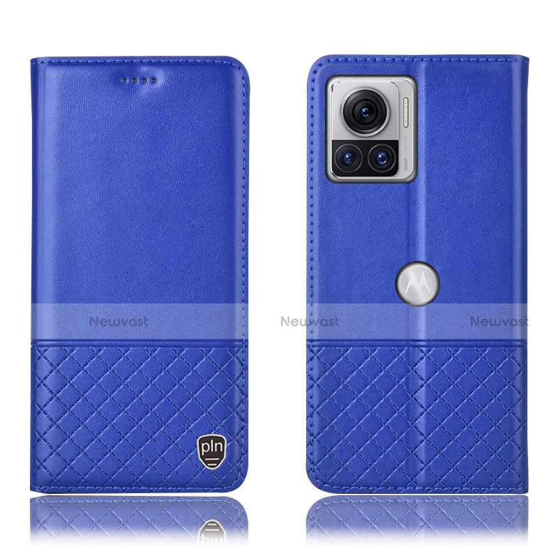 Leather Case Stands Flip Cover Holder H11P for Motorola Moto Edge X30 Pro 5G Blue