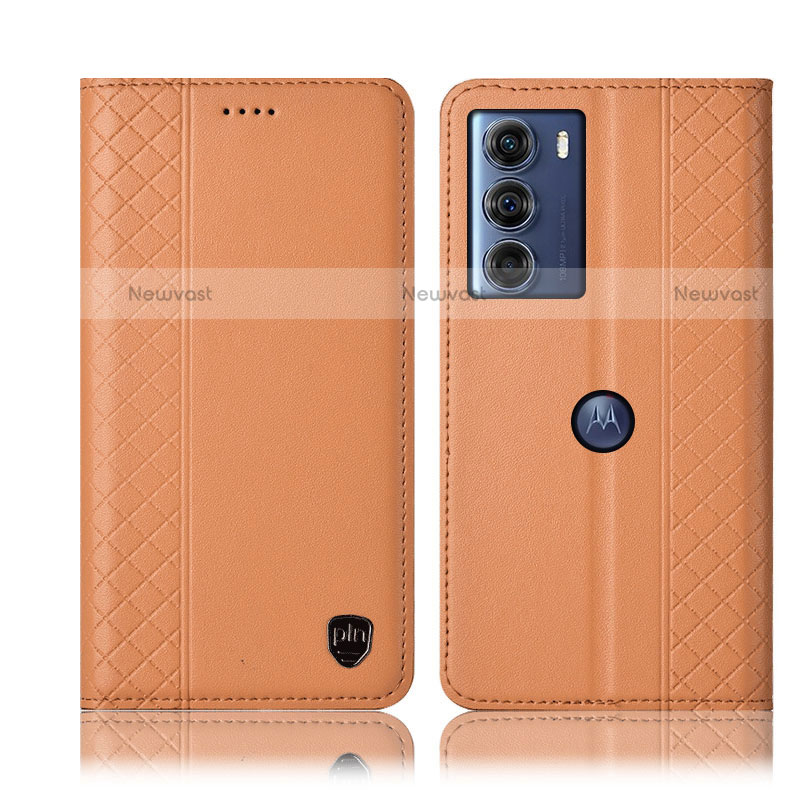 Leather Case Stands Flip Cover Holder H11P for Motorola Moto G200 5G Orange