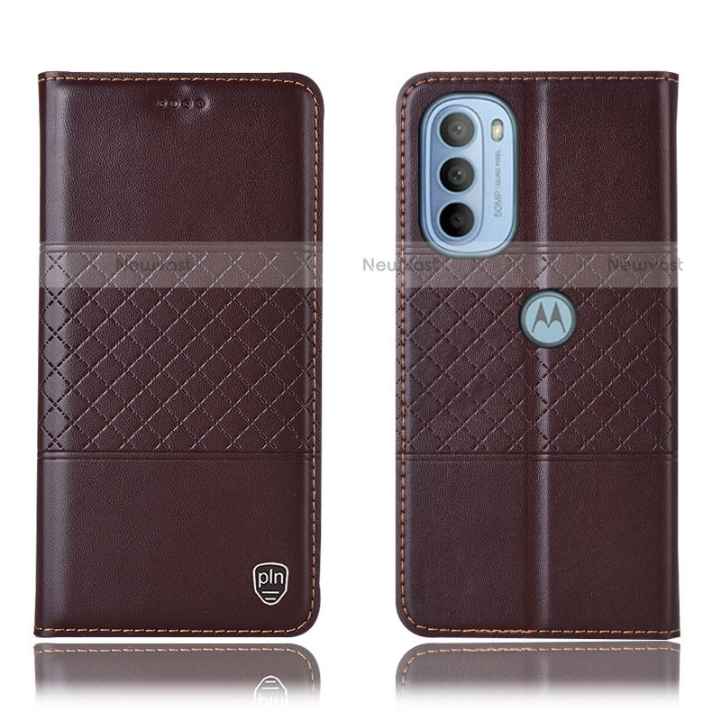 Leather Case Stands Flip Cover Holder H11P for Motorola Moto G31 Brown