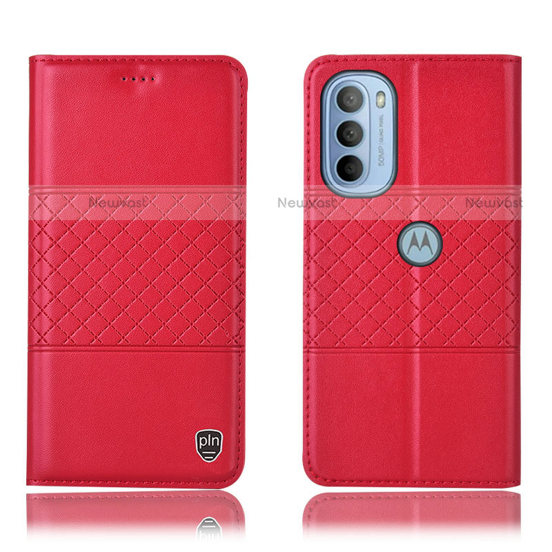 Leather Case Stands Flip Cover Holder H11P for Motorola Moto G31 Red