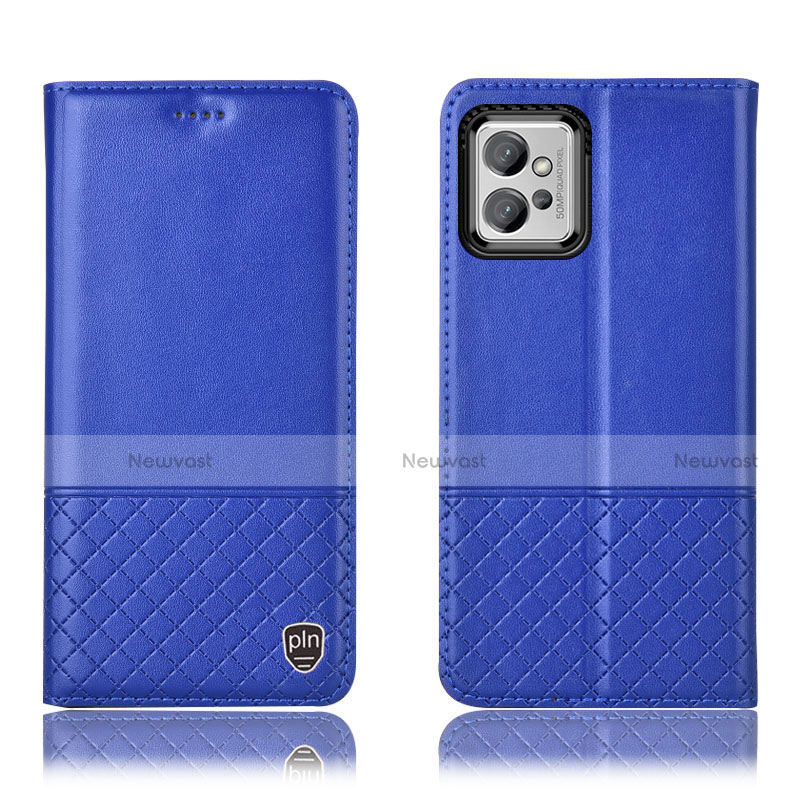 Leather Case Stands Flip Cover Holder H11P for Motorola Moto G32 Blue
