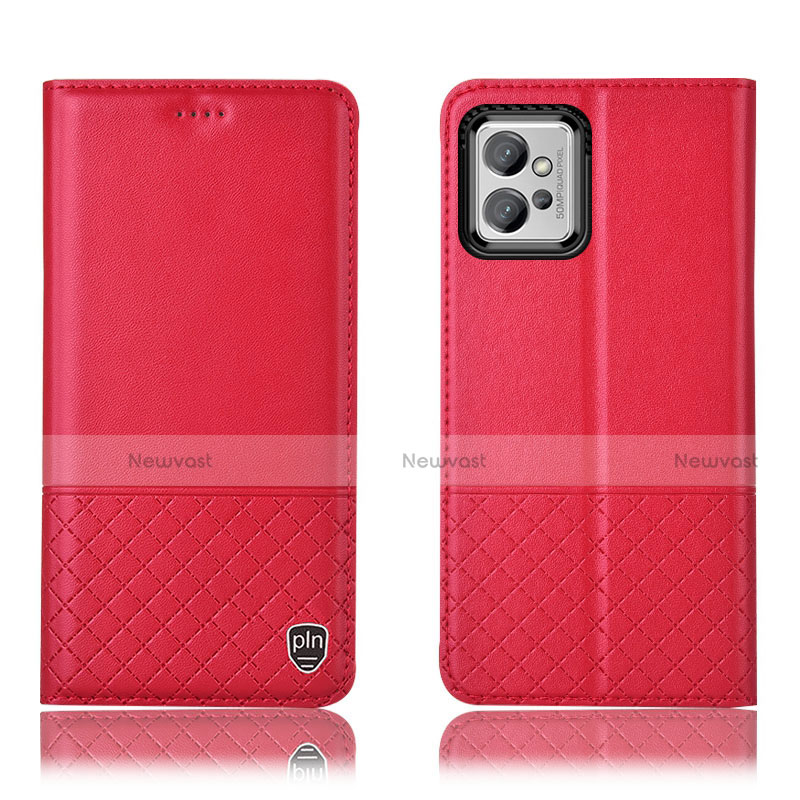 Leather Case Stands Flip Cover Holder H11P for Motorola Moto G32 Red