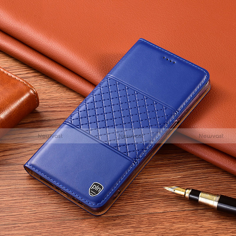 Leather Case Stands Flip Cover Holder H11P for Motorola Moto G40 Fusion Blue