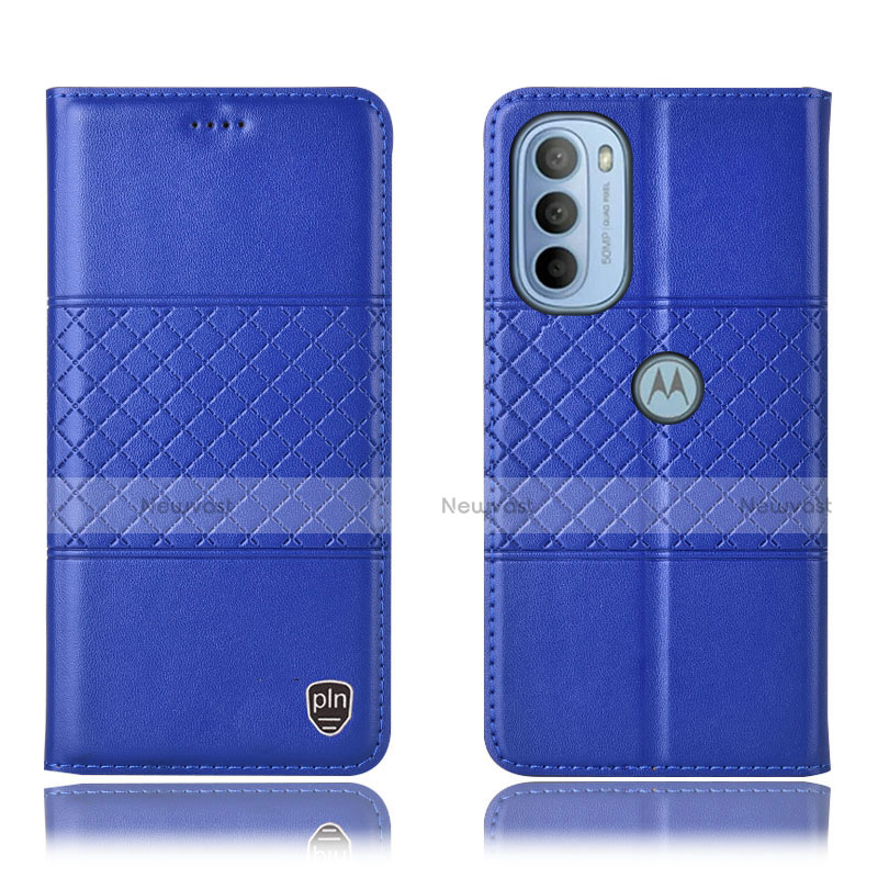 Leather Case Stands Flip Cover Holder H11P for Motorola Moto G41 Blue