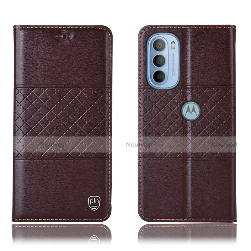 Leather Case Stands Flip Cover Holder H11P for Motorola Moto G41 Brown