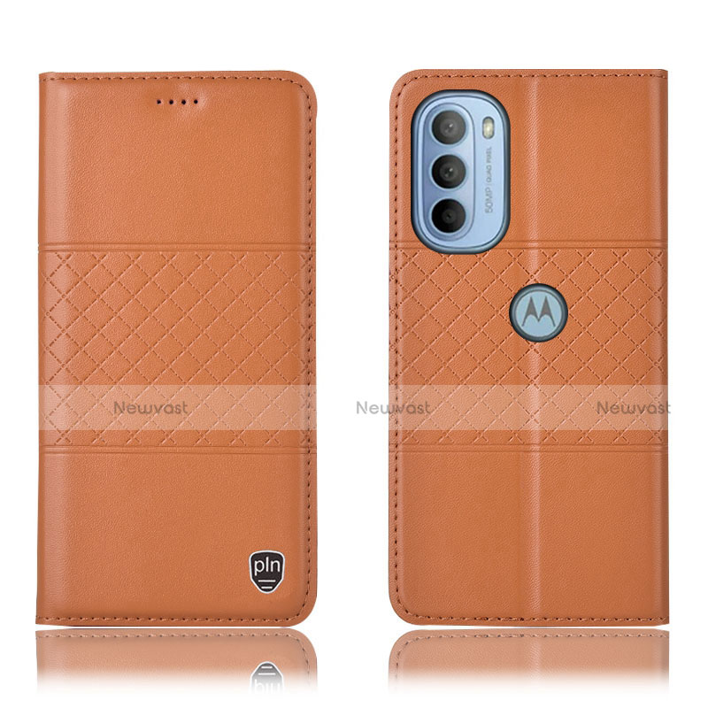 Leather Case Stands Flip Cover Holder H11P for Motorola Moto G41 Orange