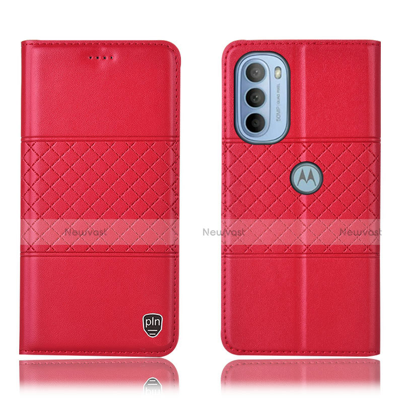 Leather Case Stands Flip Cover Holder H11P for Motorola Moto G41 Red