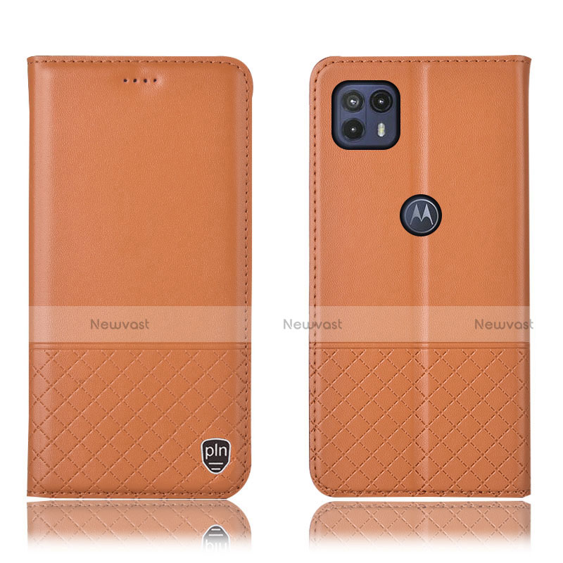 Leather Case Stands Flip Cover Holder H11P for Motorola Moto G50 5G Orange