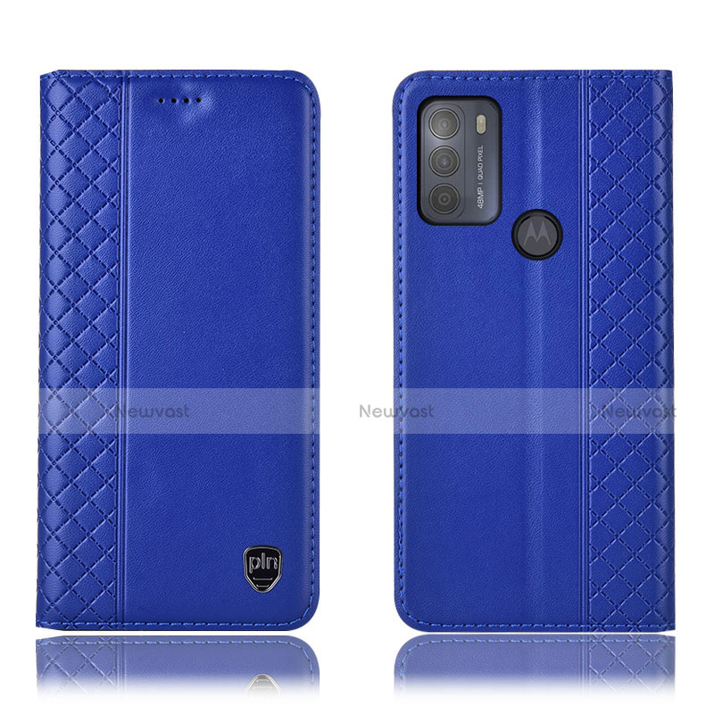 Leather Case Stands Flip Cover Holder H11P for Motorola Moto G50 Blue