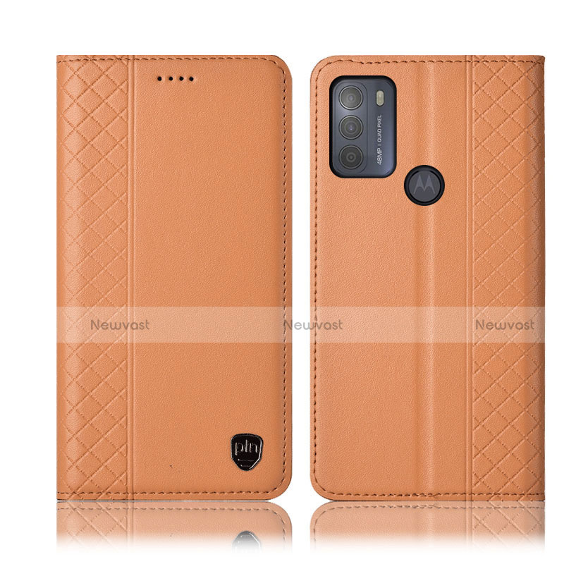 Leather Case Stands Flip Cover Holder H11P for Motorola Moto G50 Orange