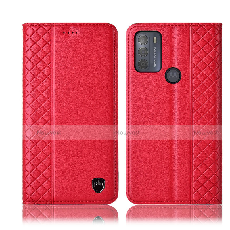 Leather Case Stands Flip Cover Holder H11P for Motorola Moto G50 Red