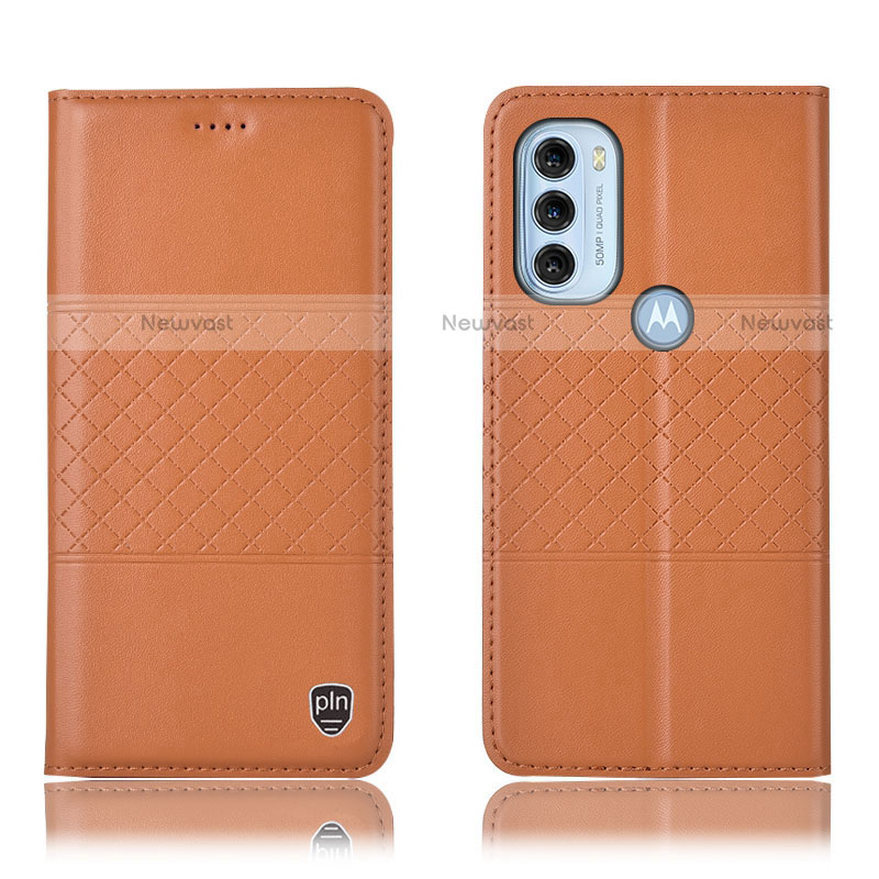 Leather Case Stands Flip Cover Holder H11P for Motorola Moto G71 5G Orange