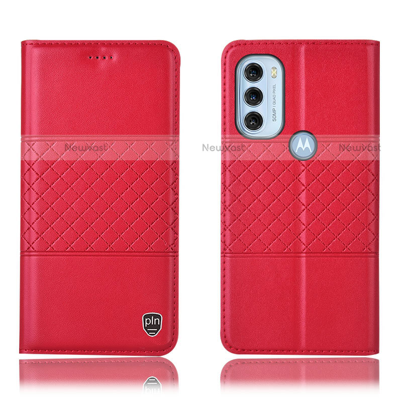 Leather Case Stands Flip Cover Holder H11P for Motorola Moto G71 5G Red