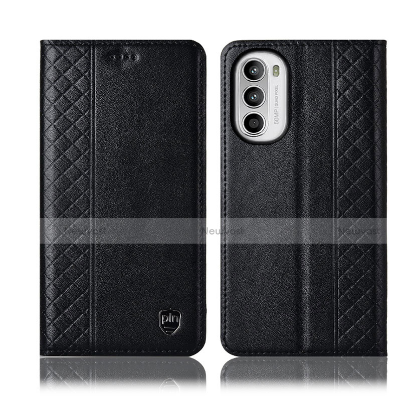 Leather Case Stands Flip Cover Holder H11P for Motorola Moto G82 5G Black