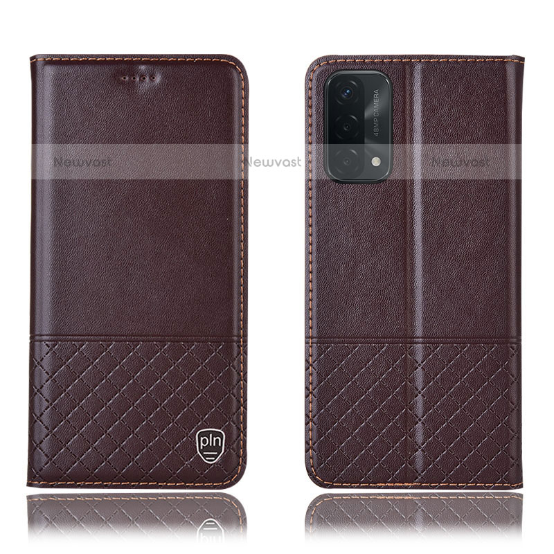 Leather Case Stands Flip Cover Holder H11P for OnePlus Nord N200 5G Brown
