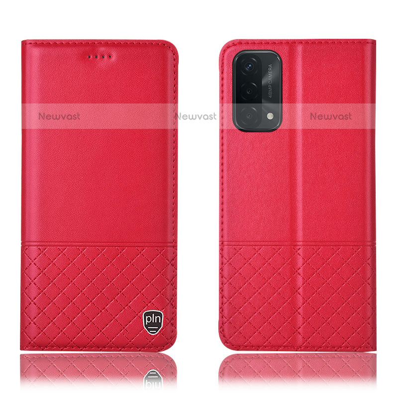 Leather Case Stands Flip Cover Holder H11P for OnePlus Nord N200 5G Red