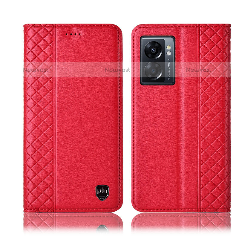 Leather Case Stands Flip Cover Holder H11P for OnePlus Nord N300 5G Red