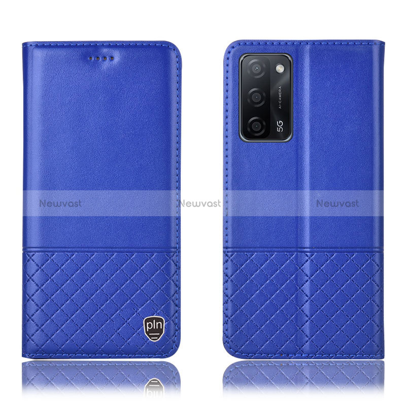 Leather Case Stands Flip Cover Holder H11P for Oppo A53s 5G Blue