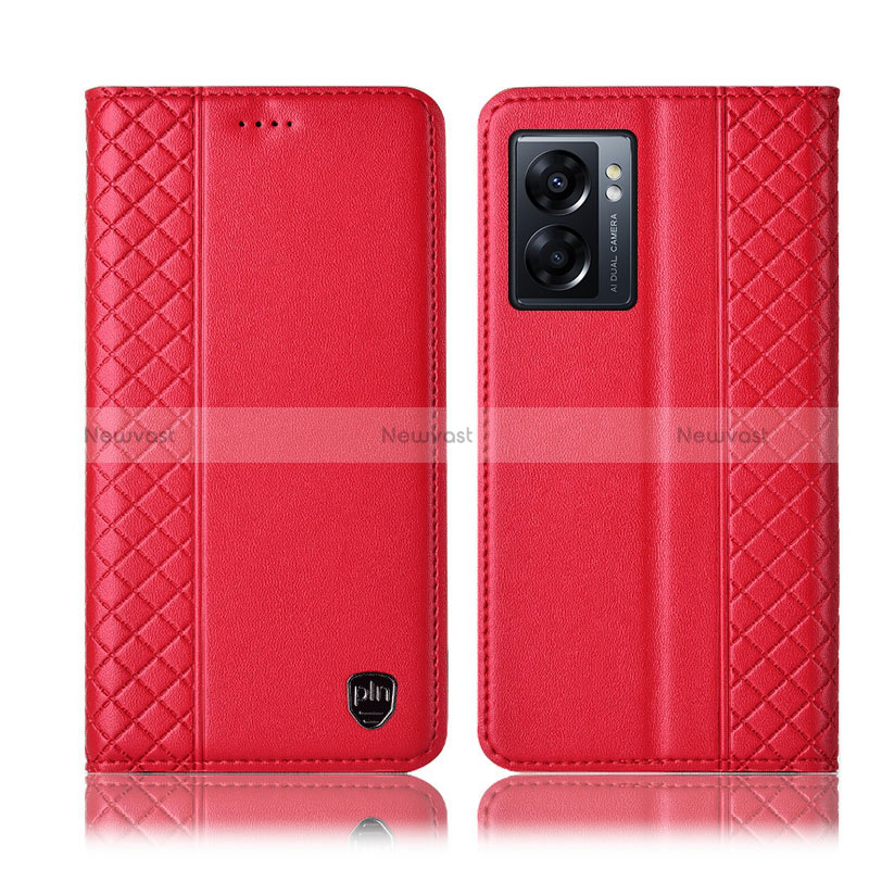 Leather Case Stands Flip Cover Holder H11P for Oppo A56S 5G Red