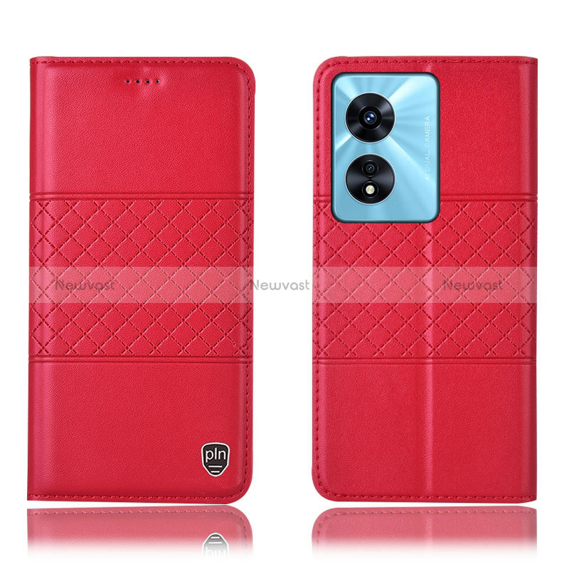 Leather Case Stands Flip Cover Holder H11P for Oppo A58 5G Red
