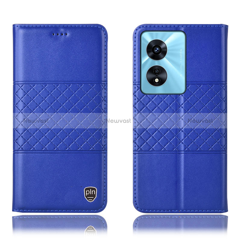 Leather Case Stands Flip Cover Holder H11P for Oppo A58x 5G Blue