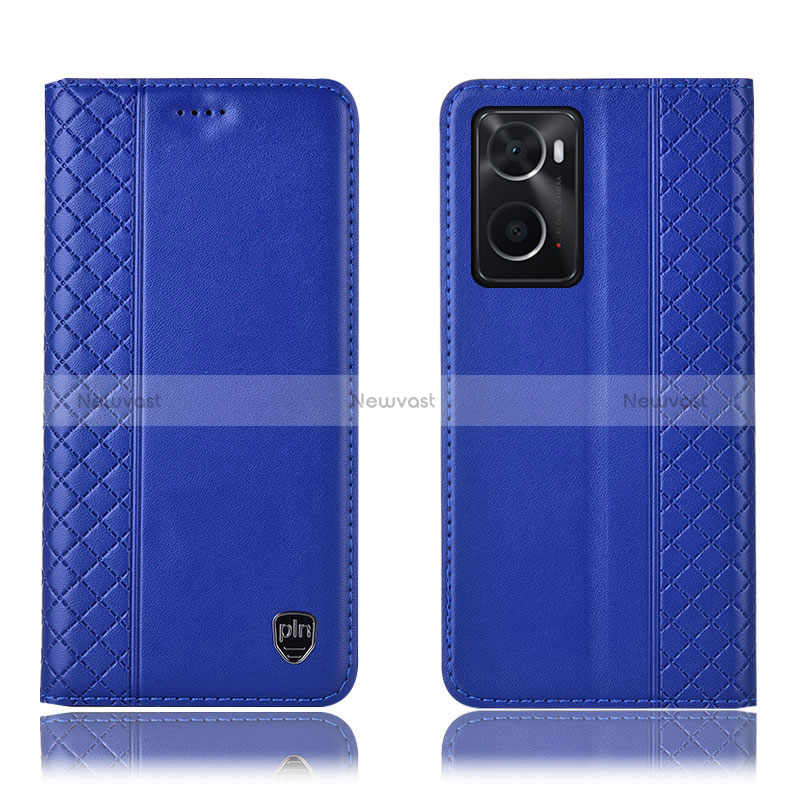 Leather Case Stands Flip Cover Holder H11P for Oppo A76 Blue